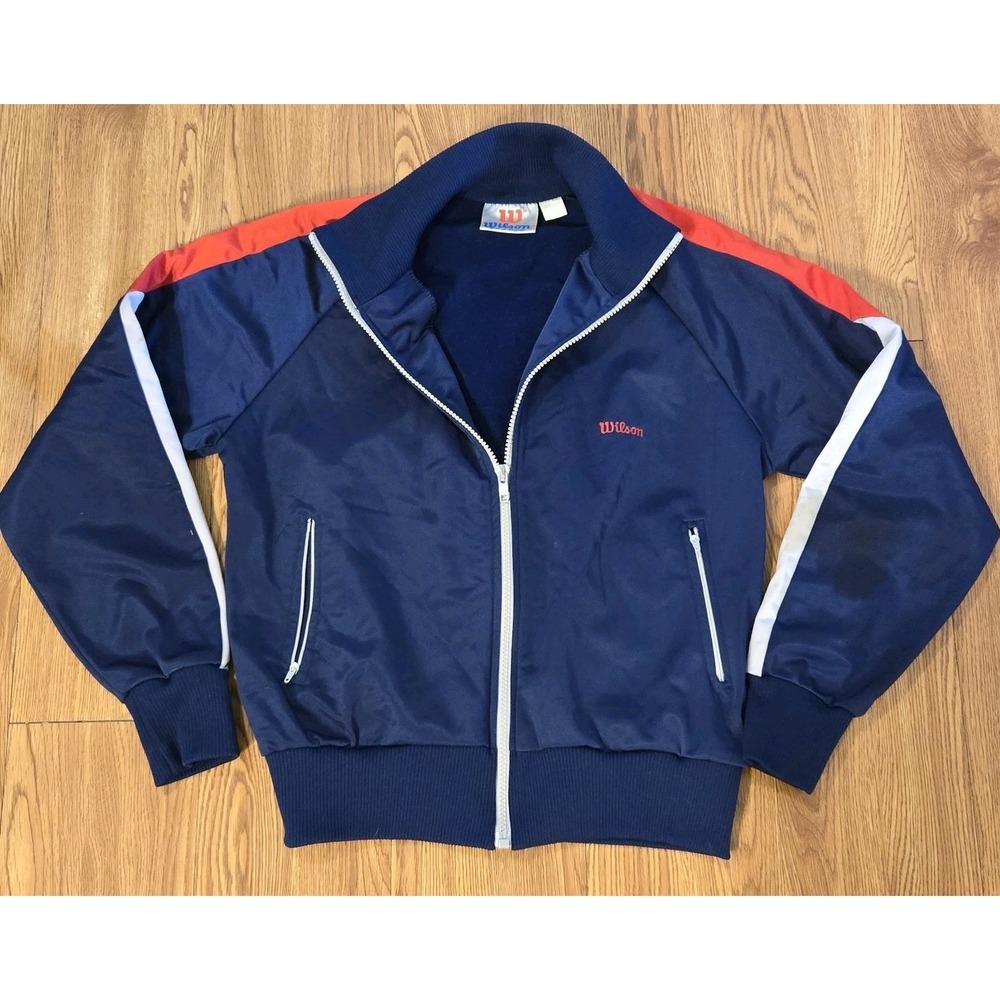 Vintage Wilson Track Jacket Mens Small Navy Red Full Zip Warm Up Retro 80s 90s